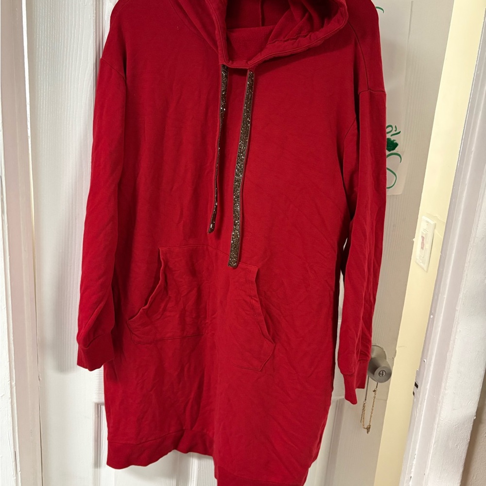 Red Hooded Sweatshirt Dress